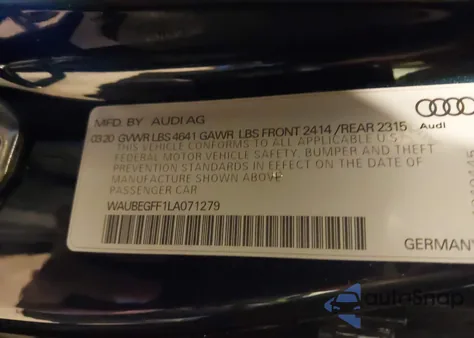 2020 Audi A3 S Line Premium из США, поврежденный, VIN WAUBEGFF1LA071279